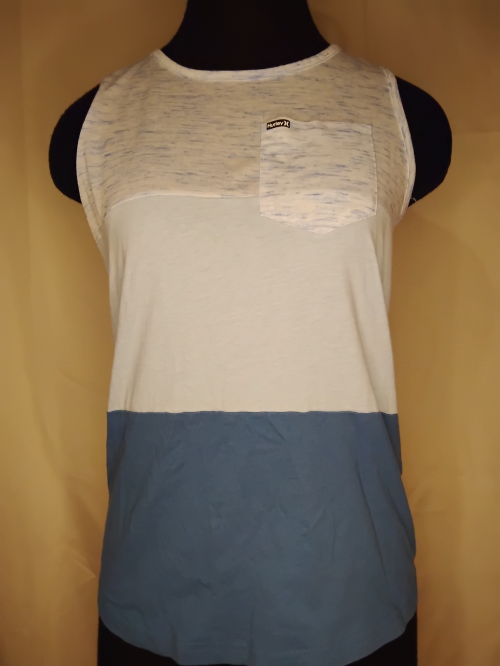 Hurley White and Blue Colorblock Tank with Pocket